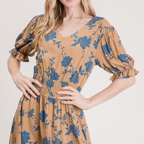 Floral Printed Elastic Waistband Dress - Picture 3 of 8